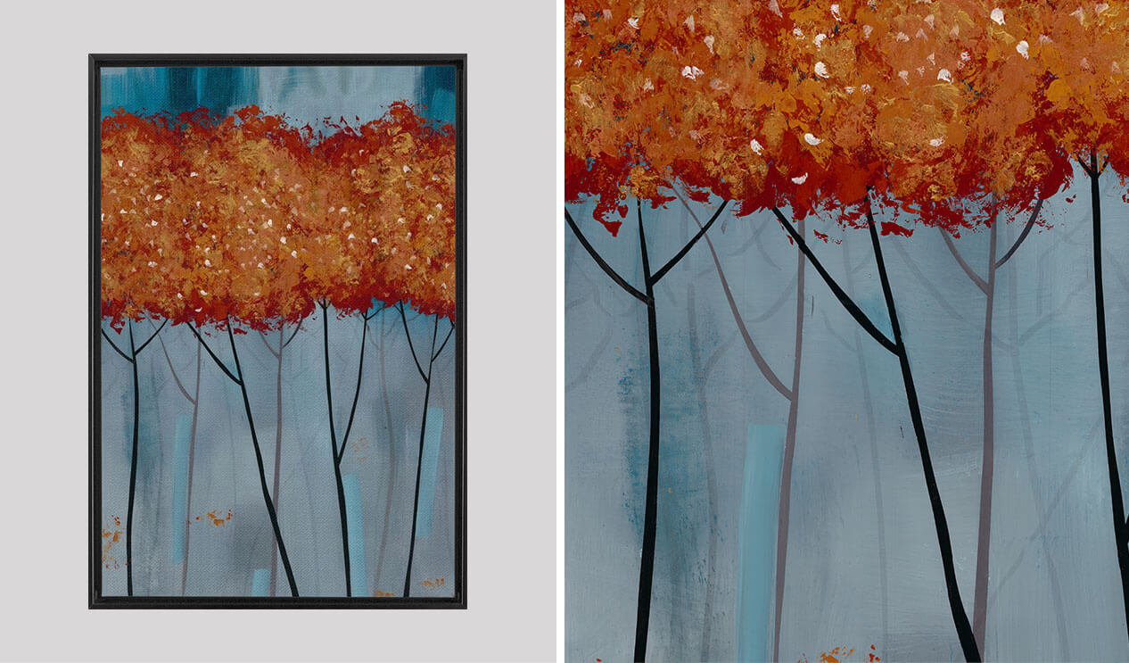 Autumn Forest Print framed with detail view