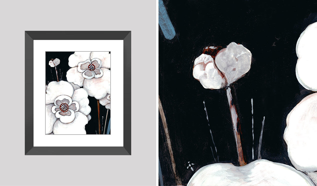 Black & White Floral 1 framed with detail view