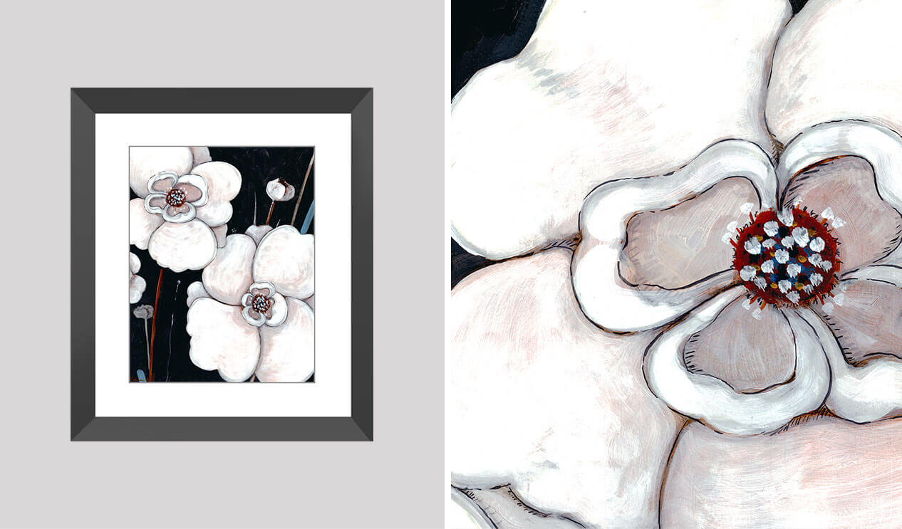 Black & White Floral 2 framed with detail view