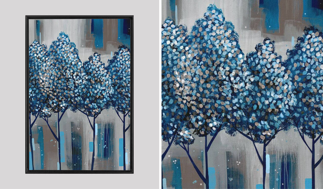 Winter Forest Print framed with detail view