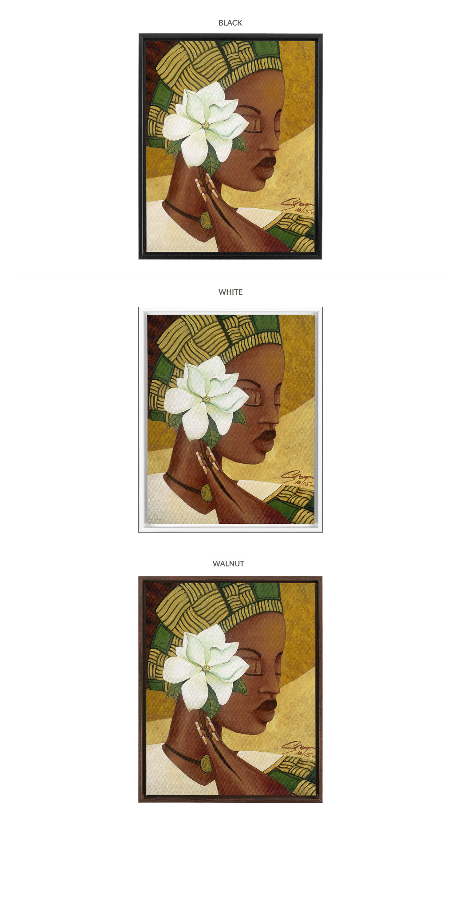 Three Framing Options - Black, White and Walnut