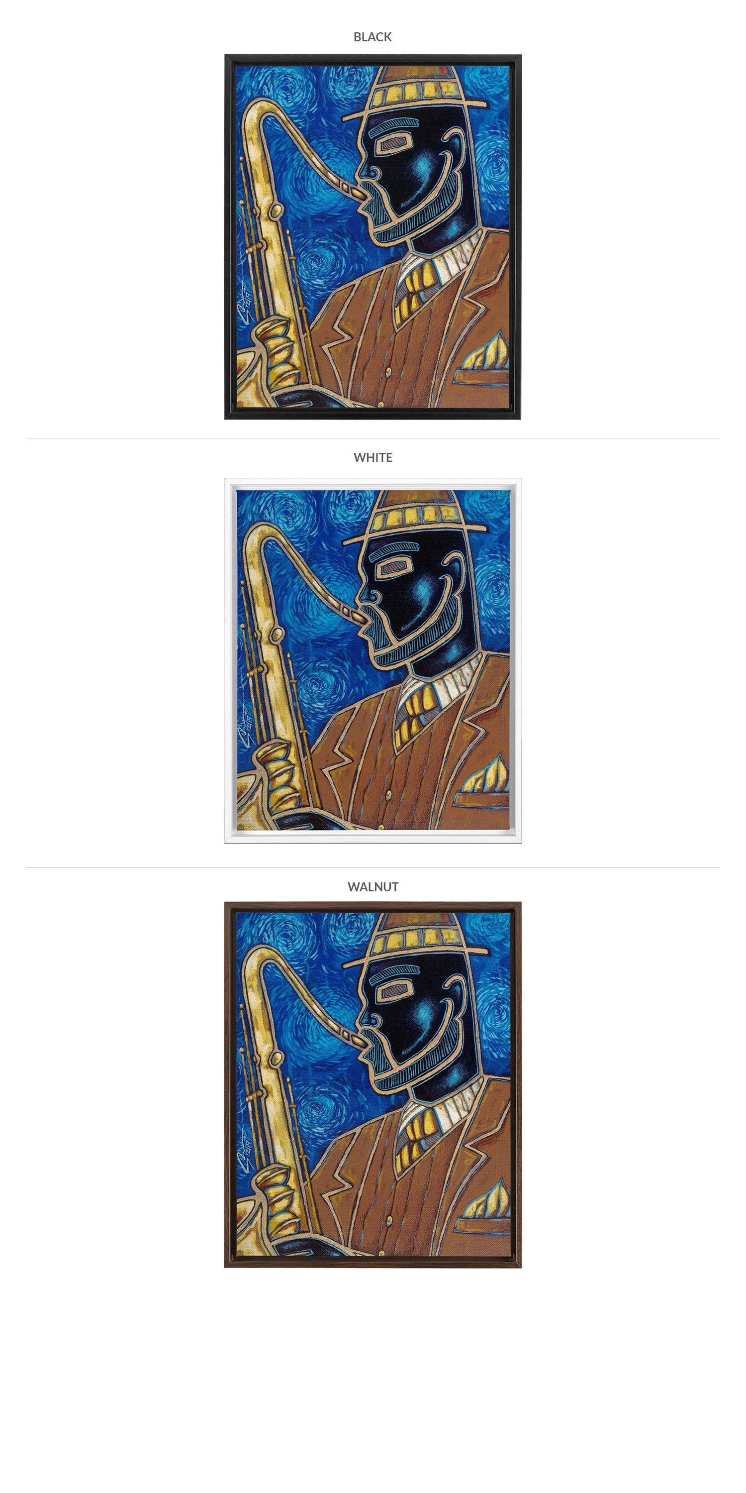 Three Framing Options - Black, White and Walnut